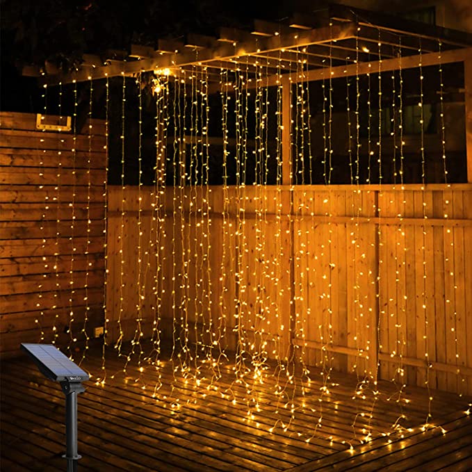 OxyLED Solar Curtain String Lights Outdoor 300 LED